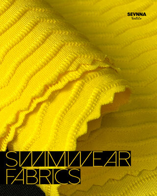 پارچه شنای ممتاز با بافت، با 85% پلی استر بازیافتی + 15% اسپندکس، عرض 125 سانتی متر و دوام بالا برای لباس شنا