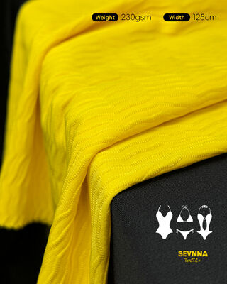 پارچه شنای ممتاز با بافت، با 85% پلی استر بازیافتی + 15% اسپندکس، عرض 125 سانتی متر و دوام بالا برای لباس شنا