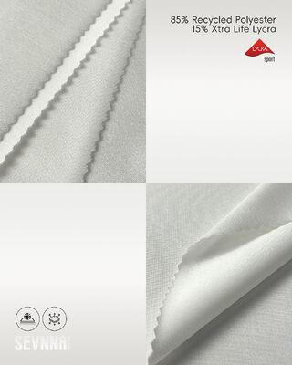 پارچه لای کرا کشسان با ۸۵% پلی استر بازیافتی، محافظت در برابر اشعه ماوراء بنفش و جذب رطوبت برای لباس ورزشی و شنا